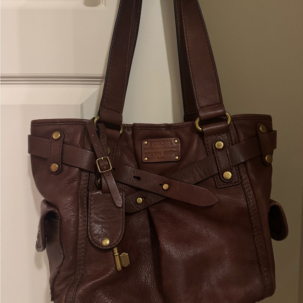 Fossil Dark Brown Leather Tote